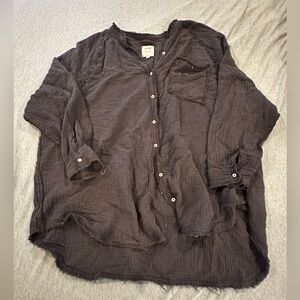 Aerie Black Gauzy Button Up